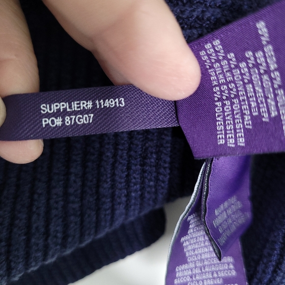 RALPH LAUREN Purple Label Silk Navy Ribbed Sweater Women's LARGE - Picture 8 of 16